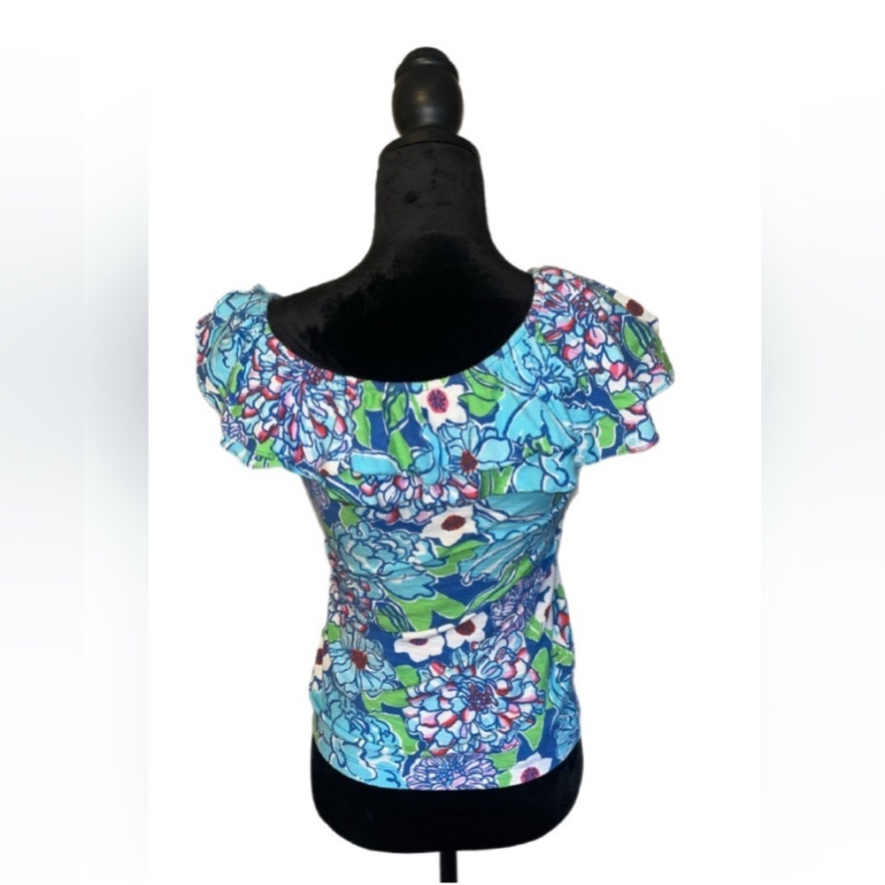 Lilly Pulitzer Blue Ruffled Cap Sleeve Blouse - Picture 5 of 5